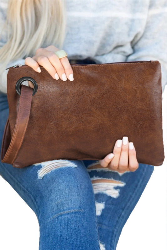 Brown Oversized Leather Clutch