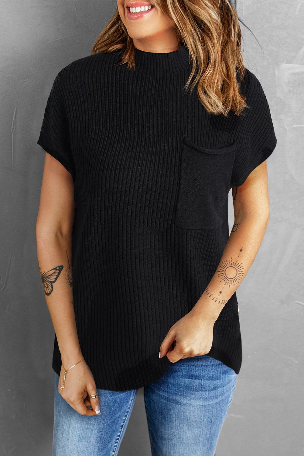 Black Short Sleeve Sweater