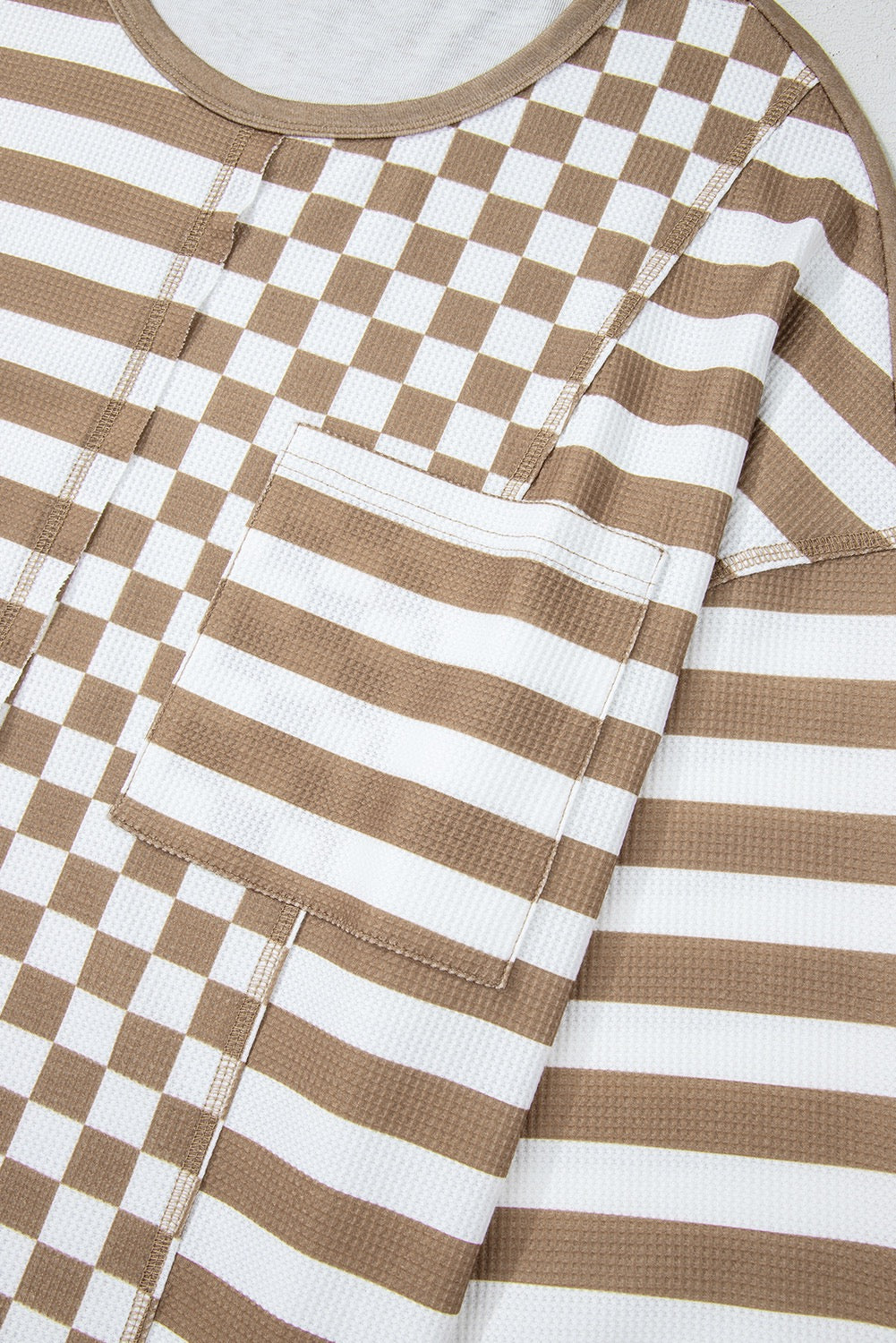 Khaki Checkerboard Striped Top