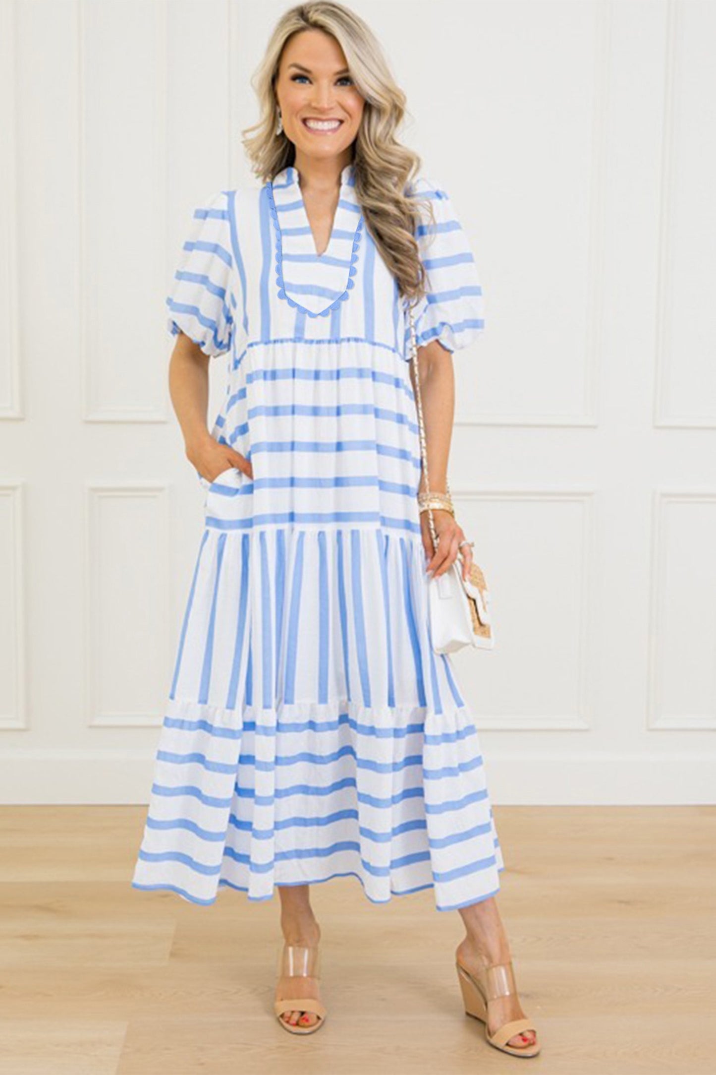Sky Blue Striped Dress