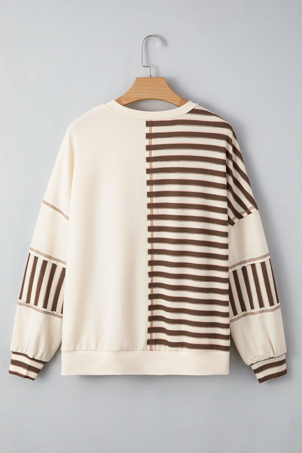 Brown Stripe Patchwork Oversized Pullover