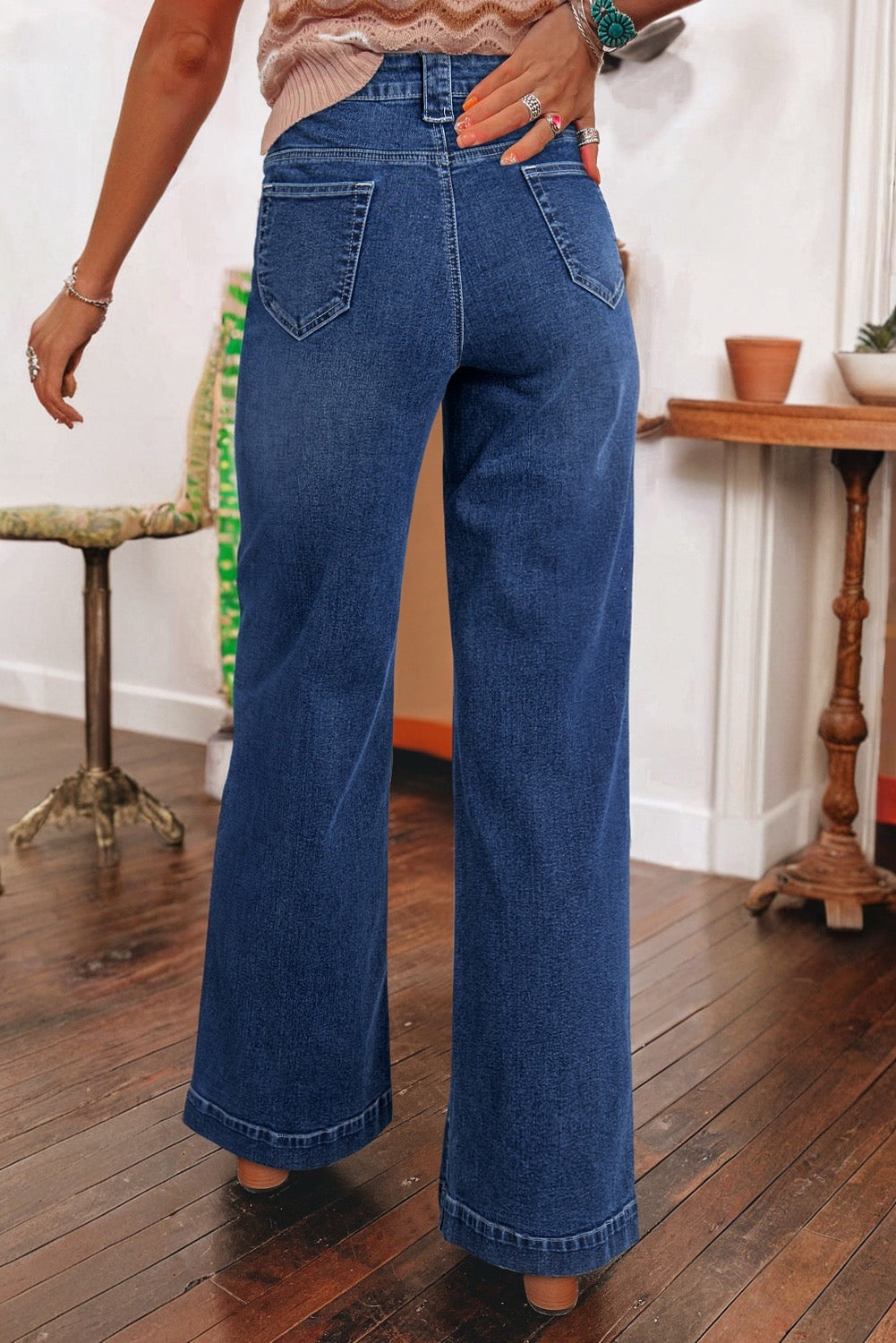 Sail Blue Wide Leg High Waisted Jeans