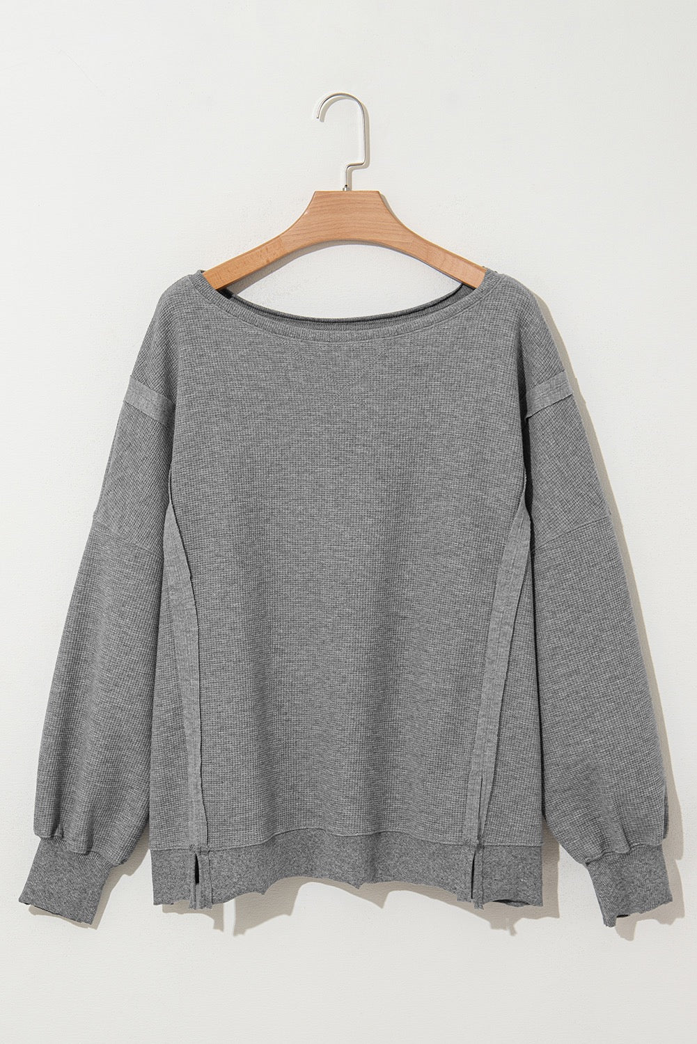 Gray Waffle Knit Pullover
