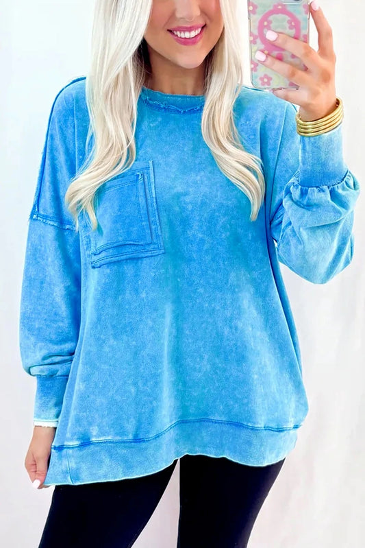 Blue Mineral Wash Pullover