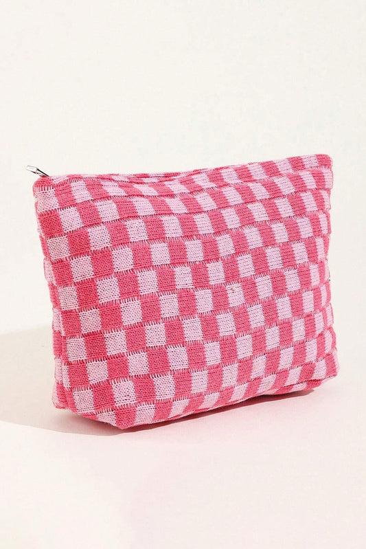 Pink Checkered Cosmetic Bag ￼