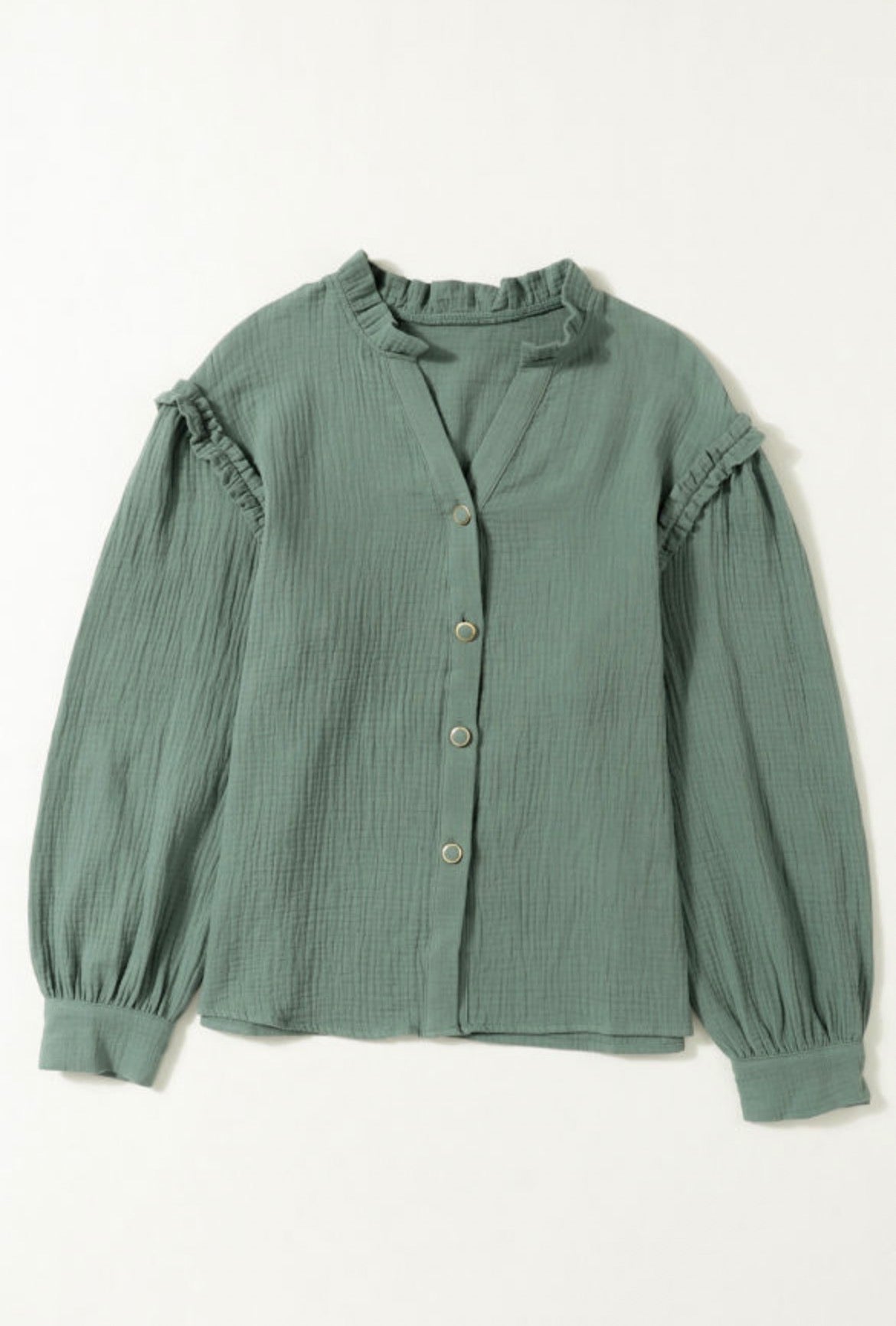 Green Crinkled Long Sleeve Top