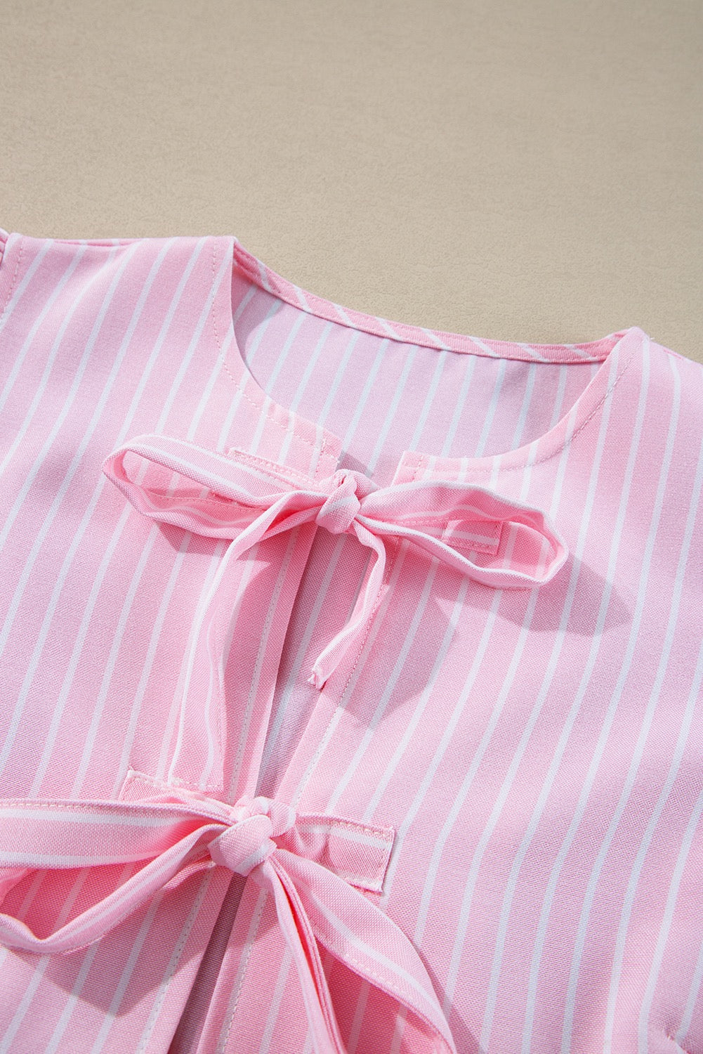 Pink Striped Bowknot Top