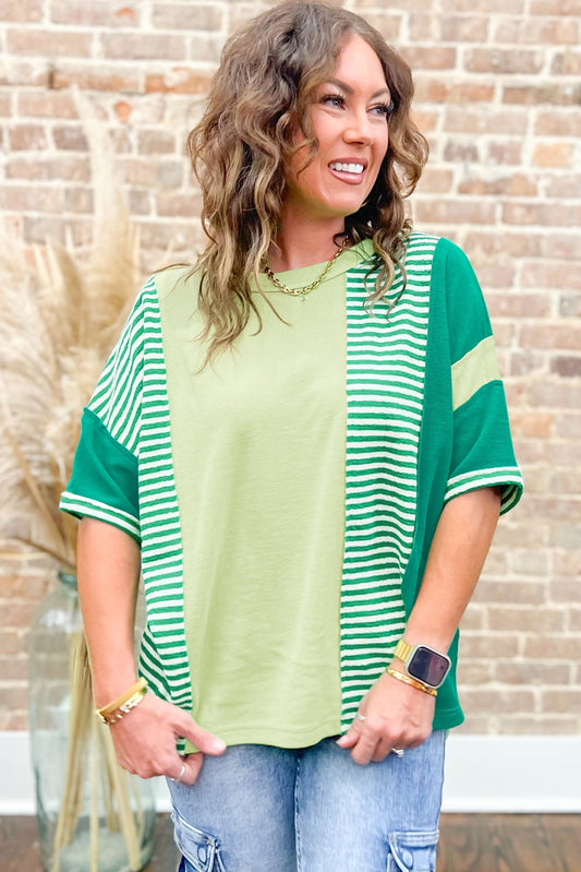 Plus Green Stripe Patchwork Top