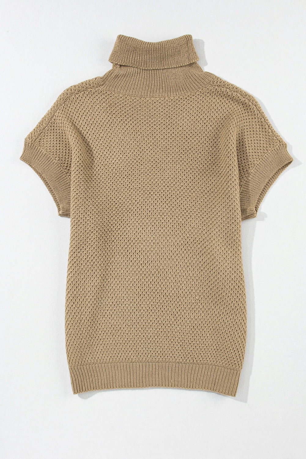 Khaki Turtleneck Short Sleeve Sweater