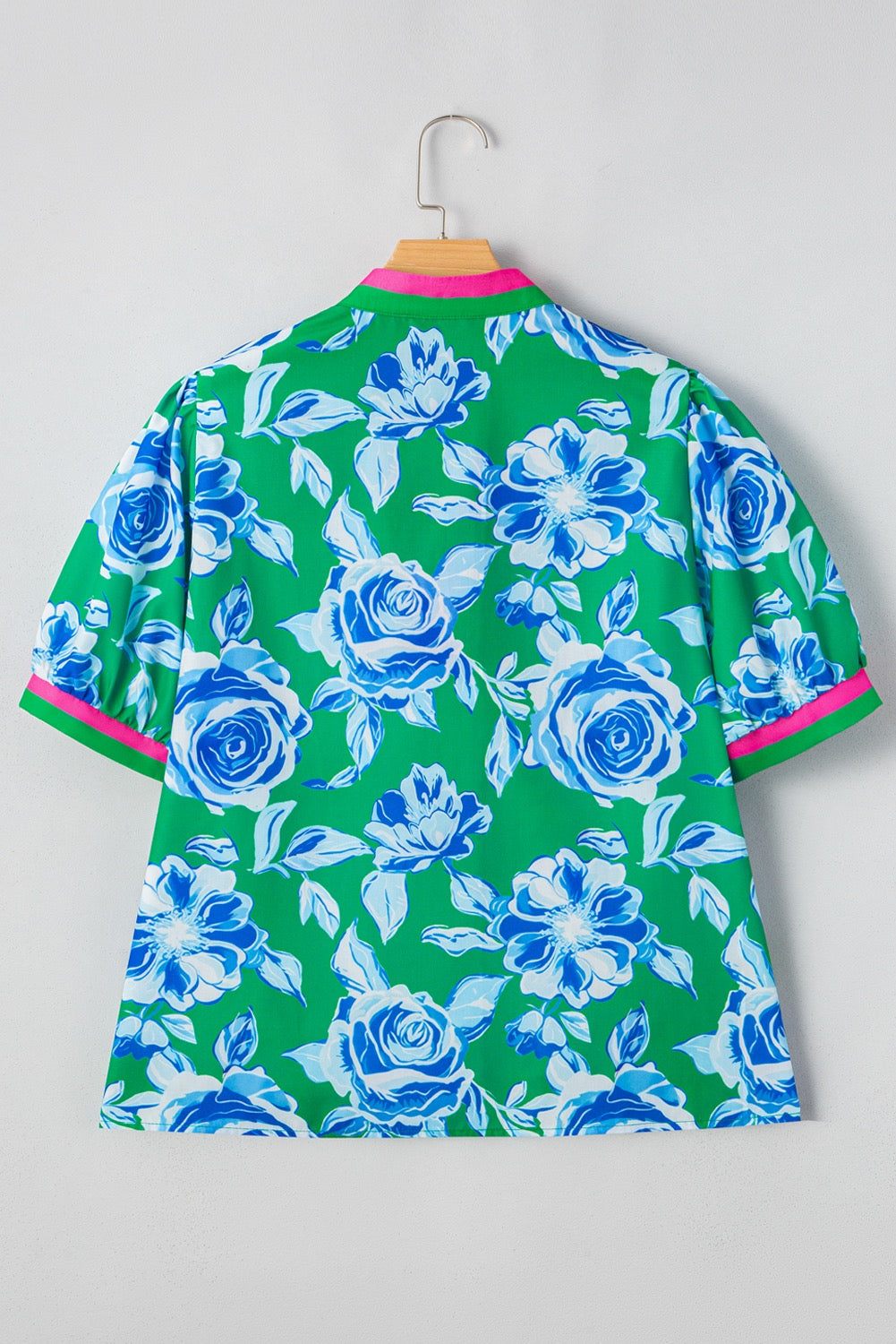 Plus Green Floral Top Pink Collar