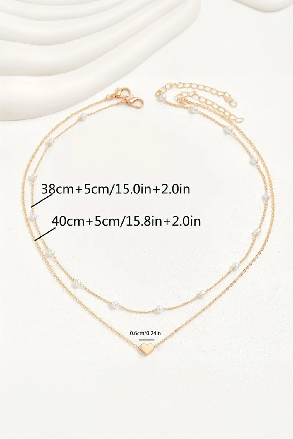 Gold Heart & Pearl 2pcs Layered Necklace