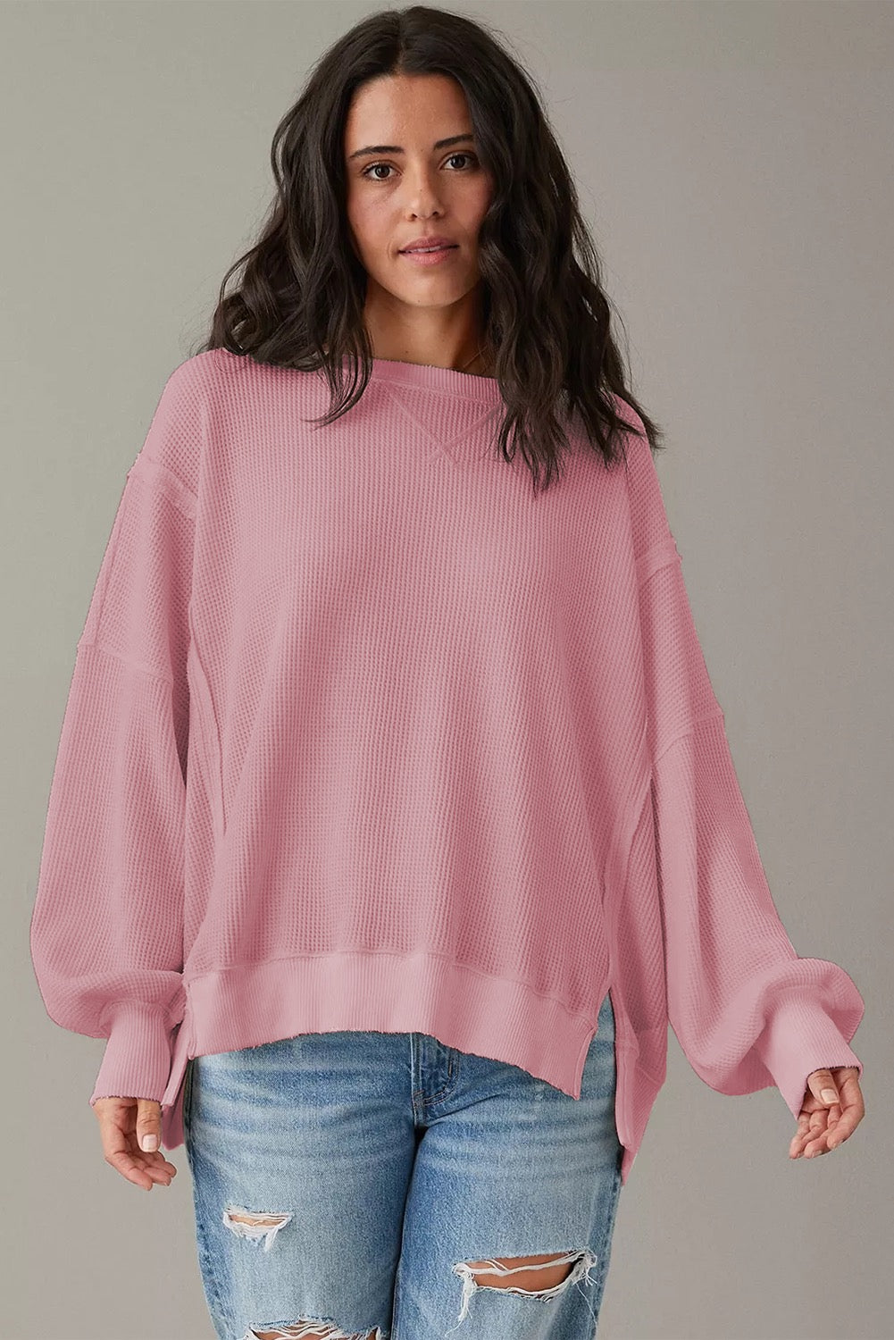 Pink Waffle Knit Pullover