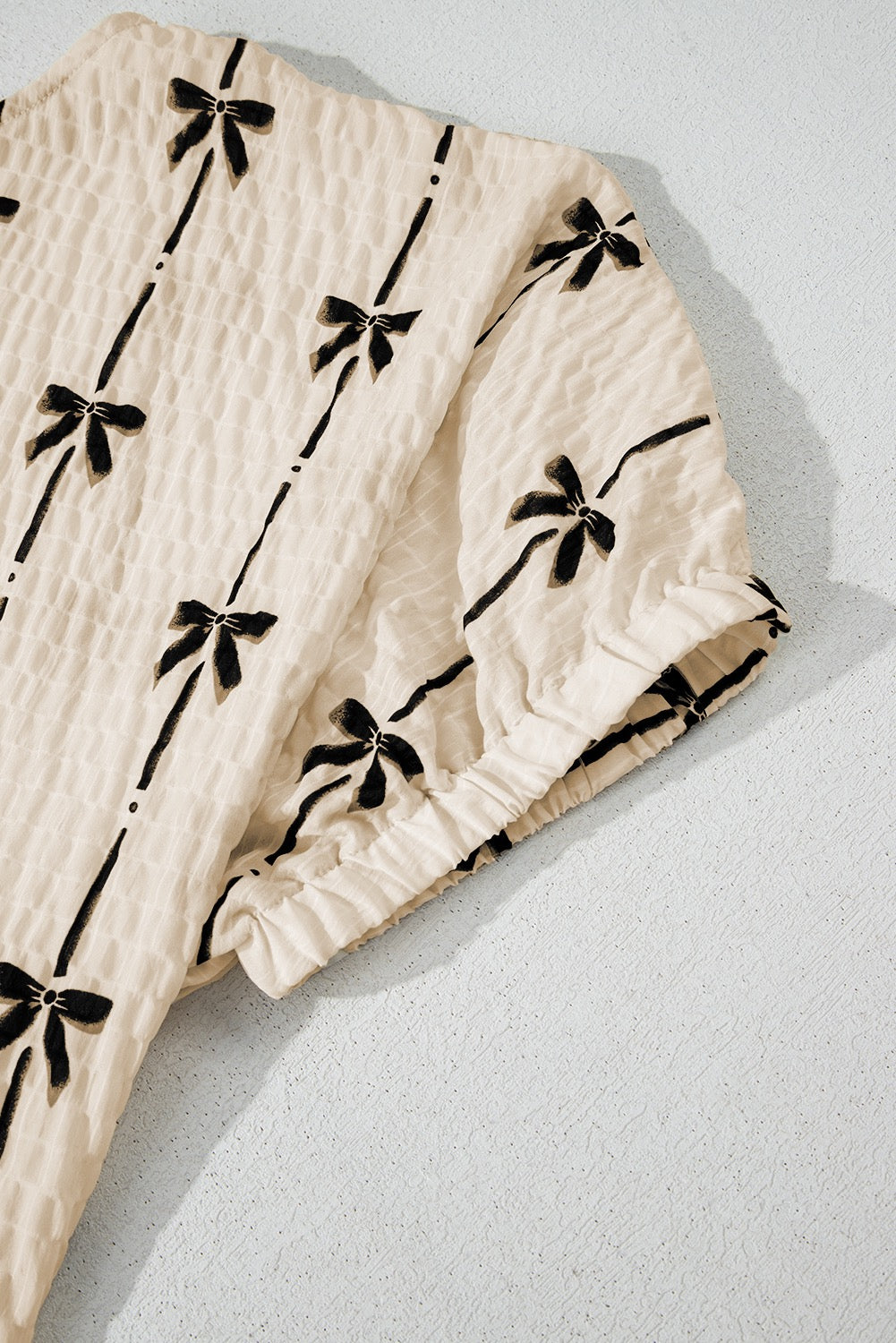 Beige Bow Print Top