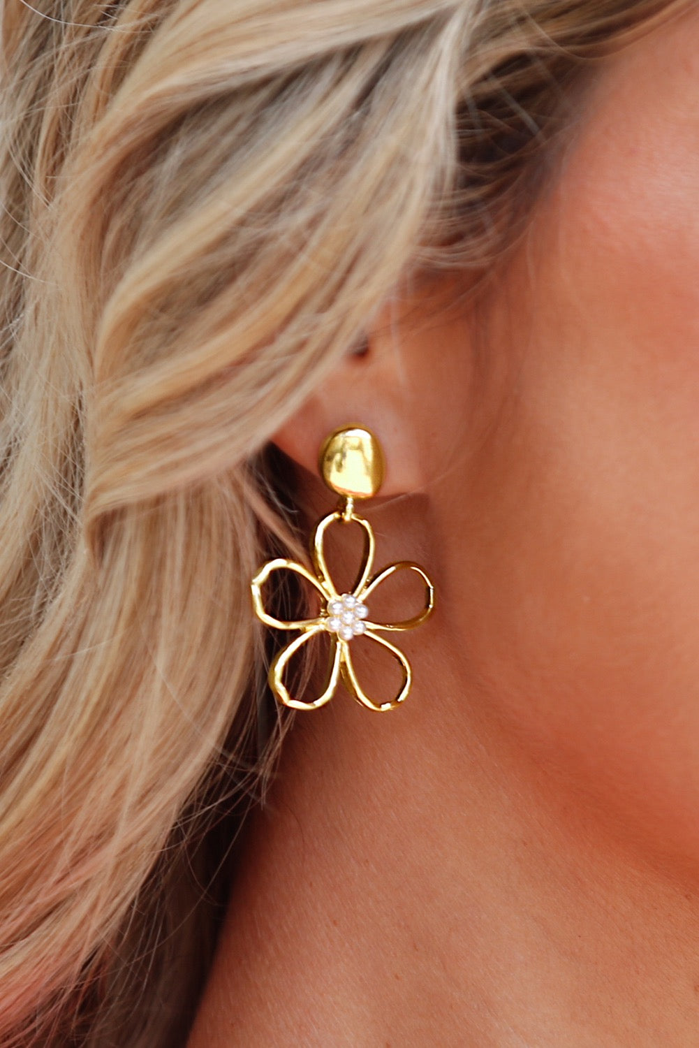 Gold Pearl Flower Earrings