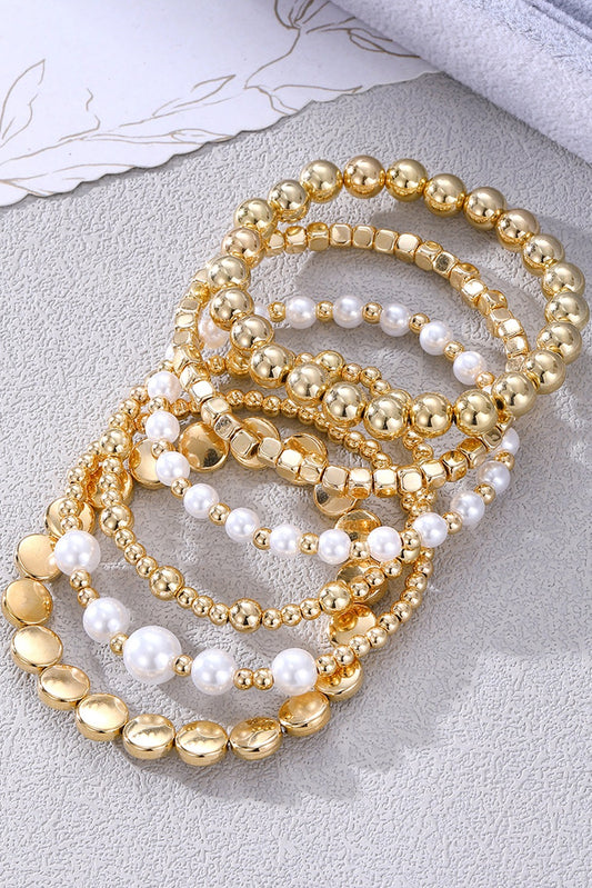 Gold Pearl Layered Beaded Bracelets ￼
