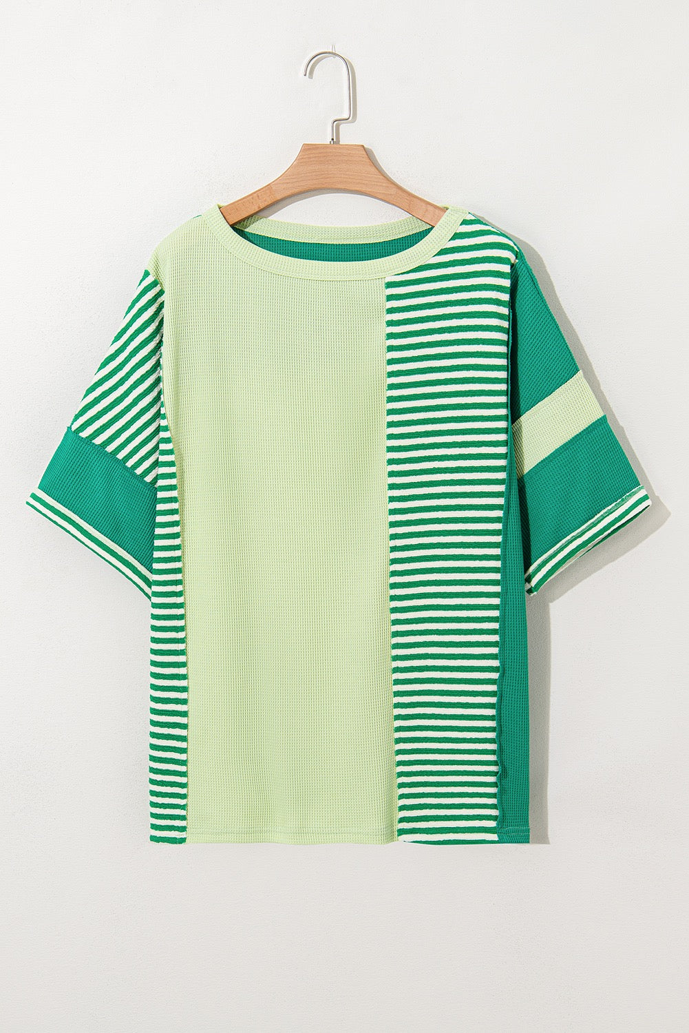 Plus Green Stripe Patchwork Top
