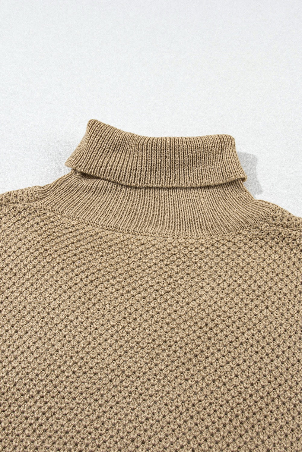 Khaki Turtleneck Short Sleeve Sweater