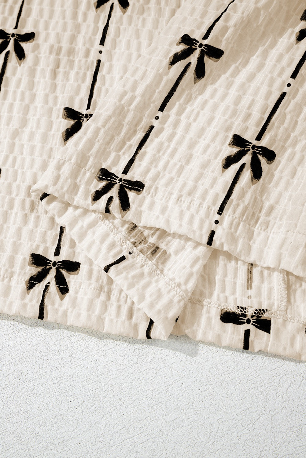 Beige Bow Print Top