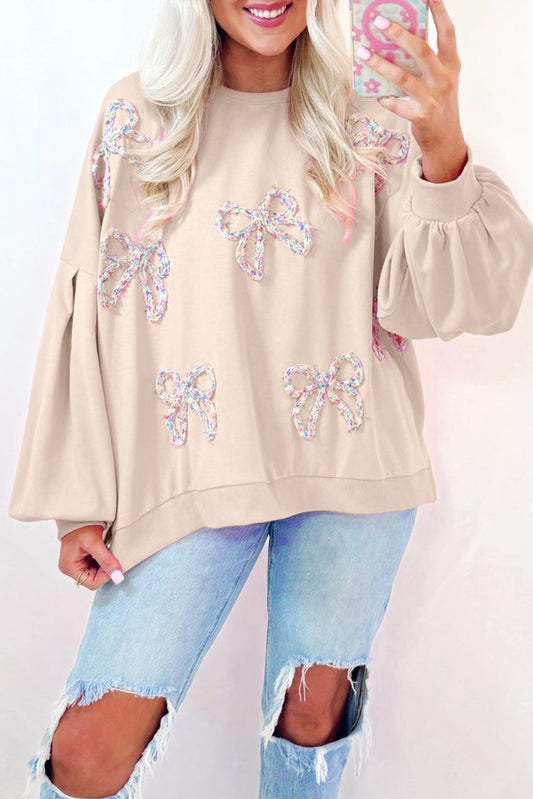 Embroidered Bow Oversized Sweatshirt ￼