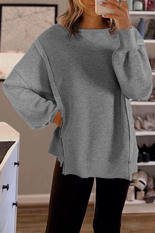 Gray Waffle Knit Pullover