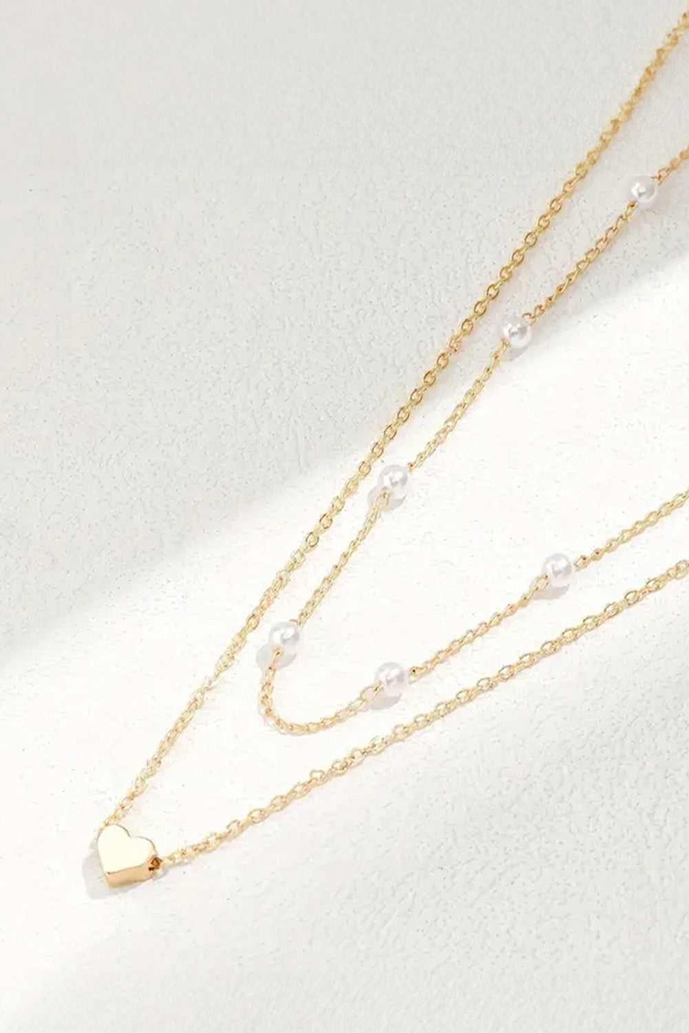 Gold Heart & Pearl 2pcs Layered Necklace