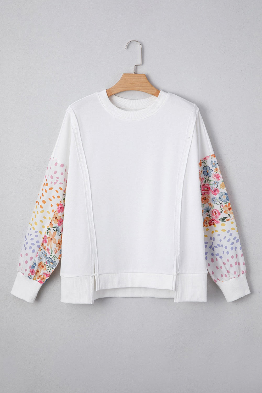 White Floral Dotted Mixed Sweatshirt