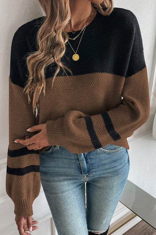 Chestnut Color Block Knit Long Sleeve