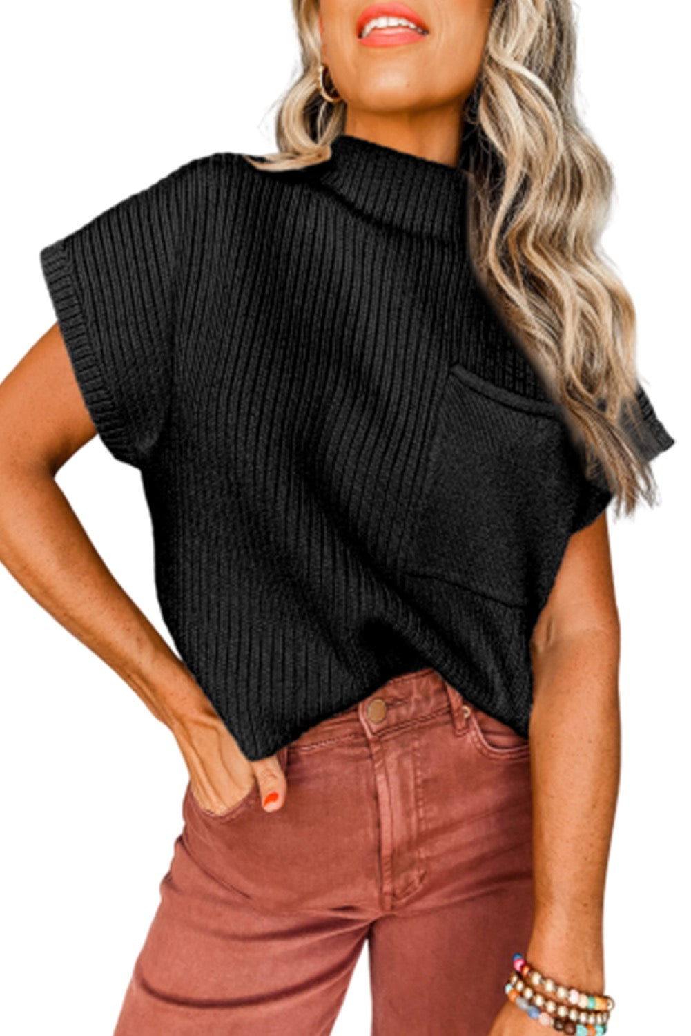 Black Short Sleeve Sweater