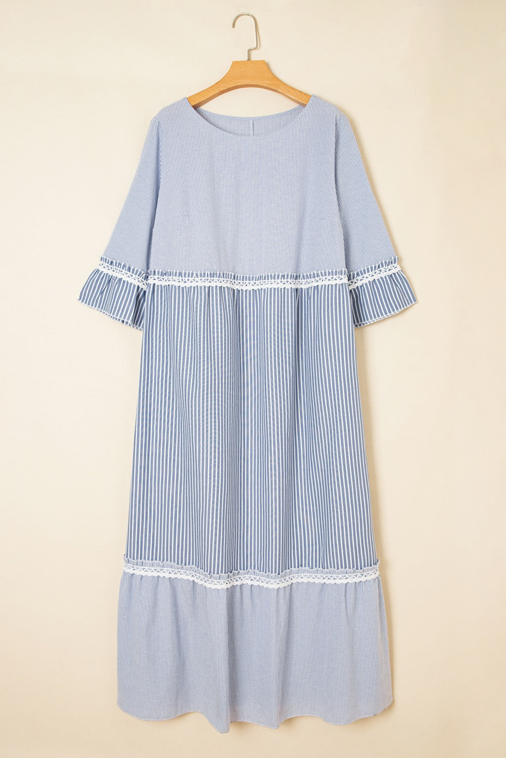 Plus Blue Stripe Tiered Maxi Dress