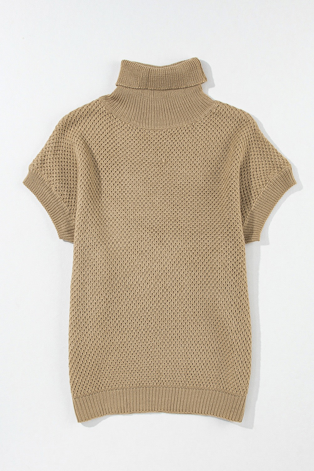 Khaki Turtleneck Short Sleeve Sweater