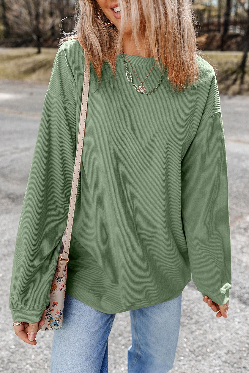 Moss Green Ribbed Corduroy Pullover