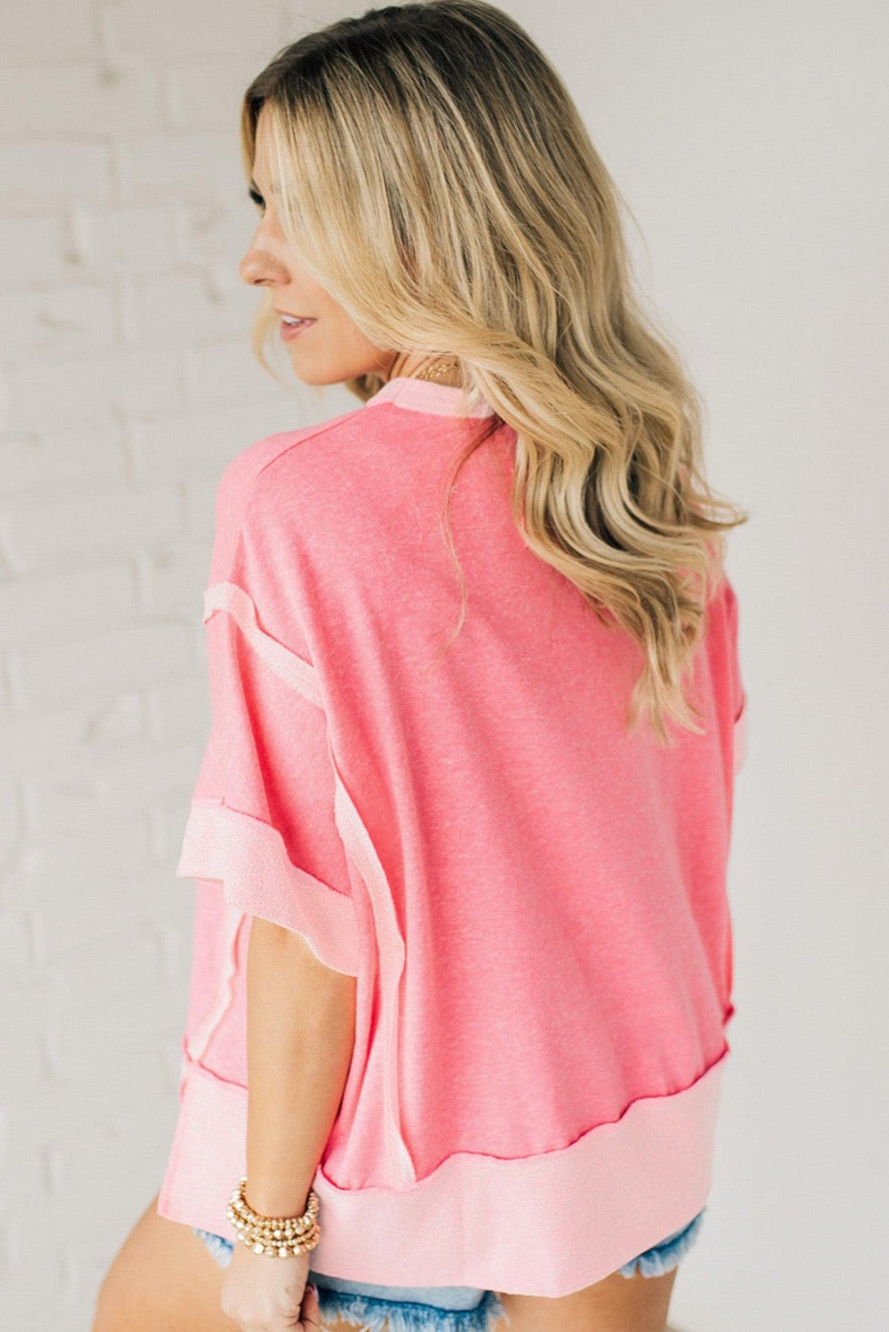 Peach Blossom Raw Seam Top