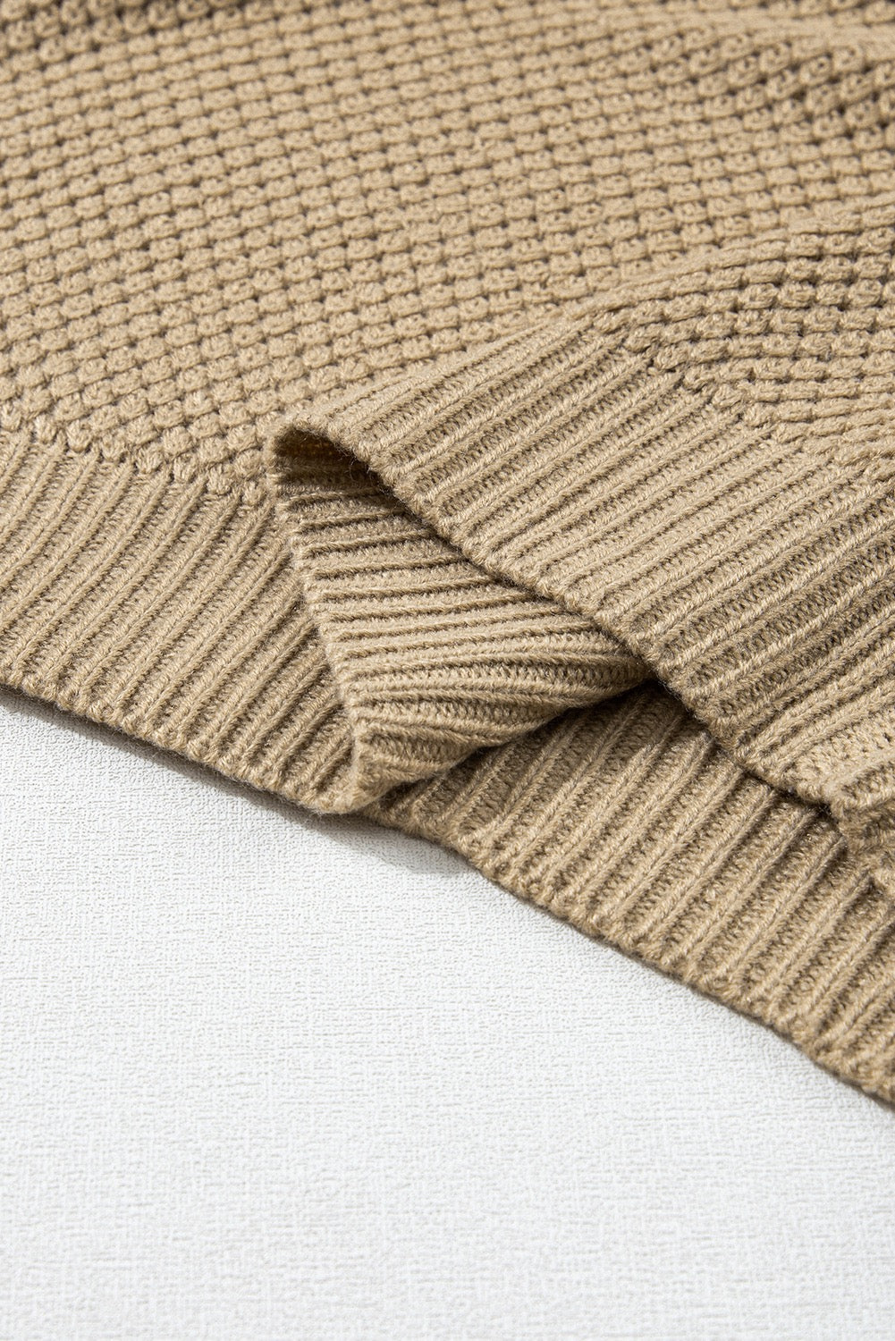 Khaki Turtleneck Short Sleeve Sweater