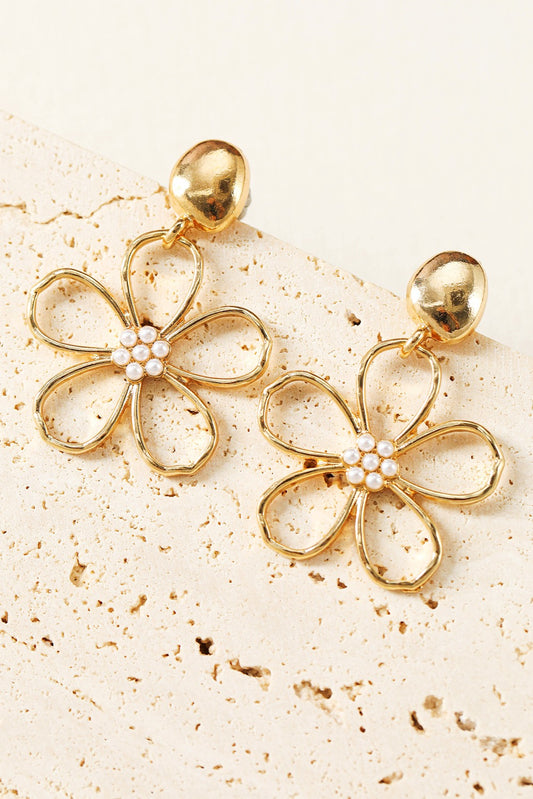 Gold Pearl Flower Earrings