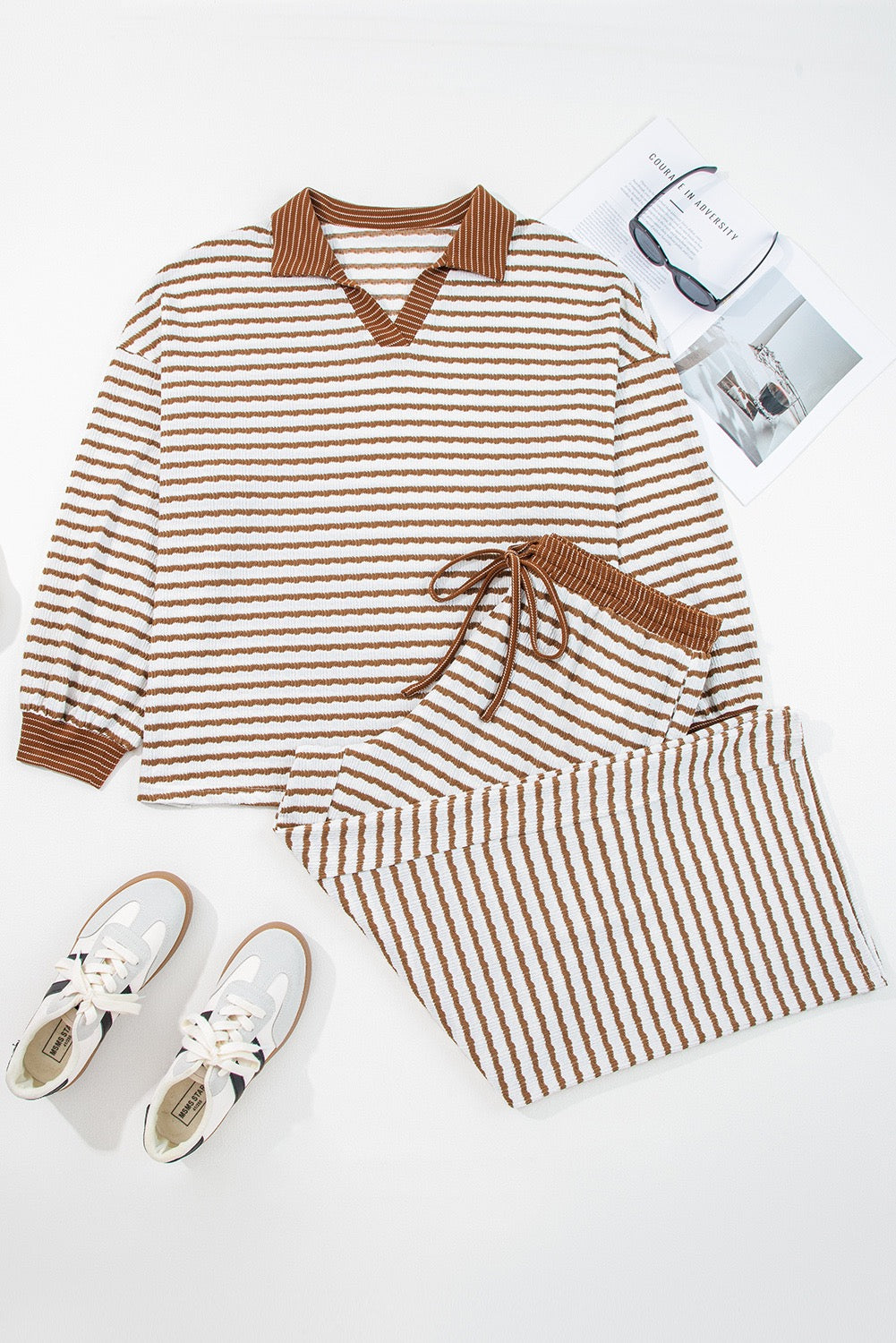 PLUS Khaki Striped Long Sleeve Set
