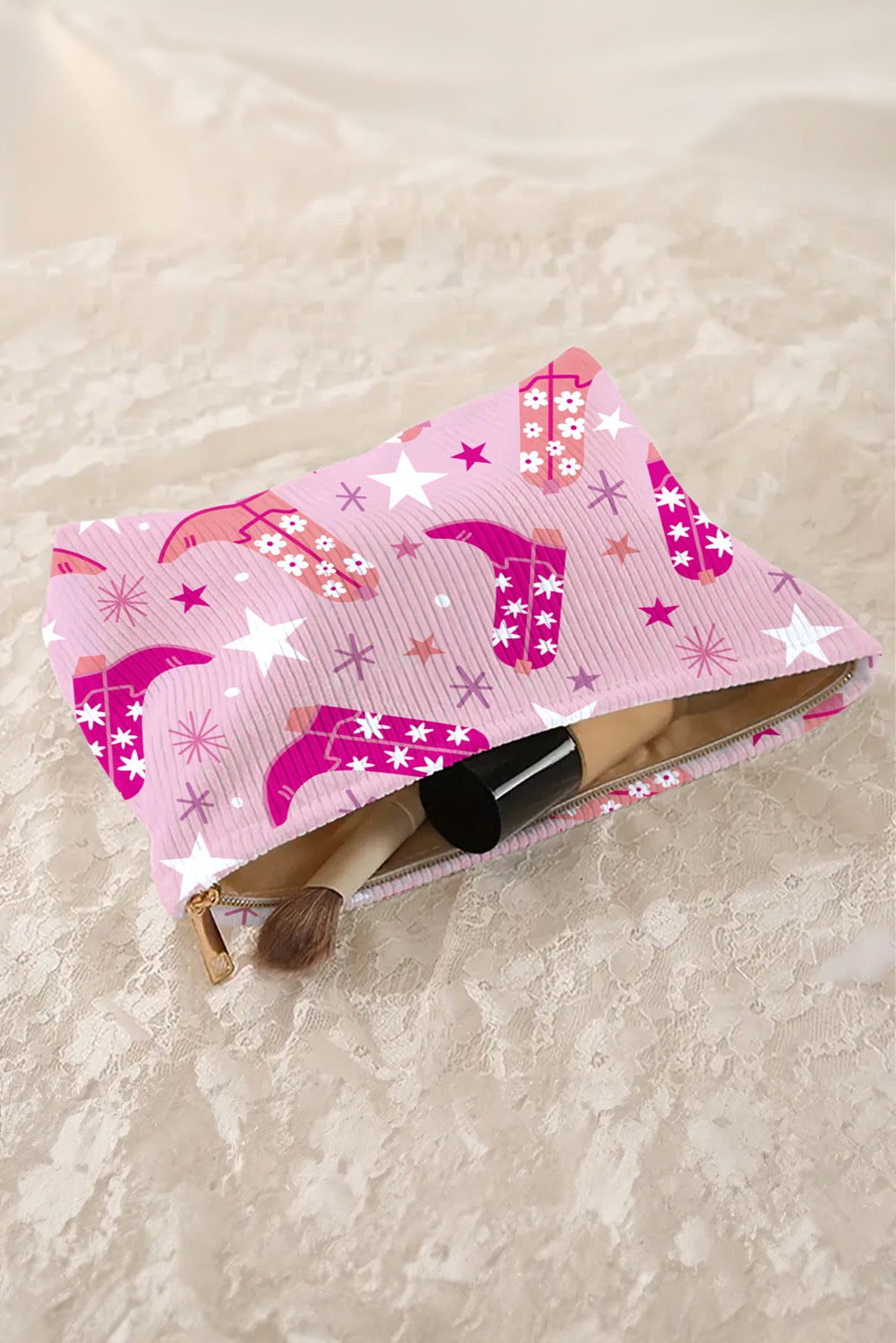 Pink Western Cowboy Boot Cosmetic Bag