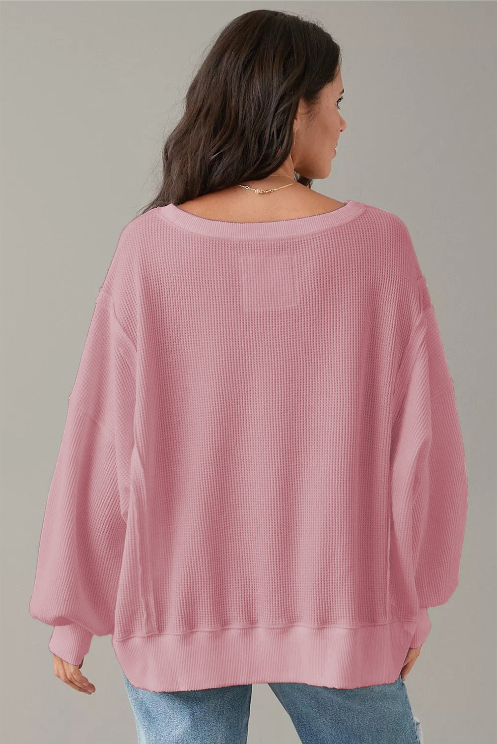 Pink Waffle Knit Pullover