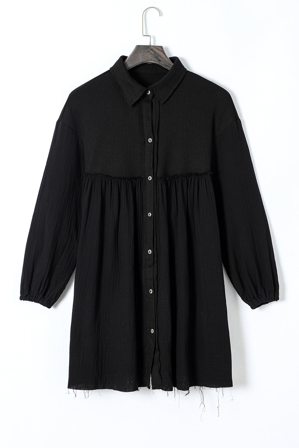 Black Crinkle Puff Sleeve Dress
