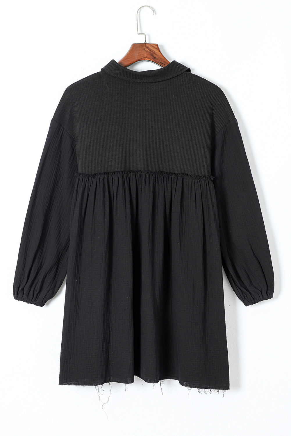 Black Crinkle Puff Sleeve Dress