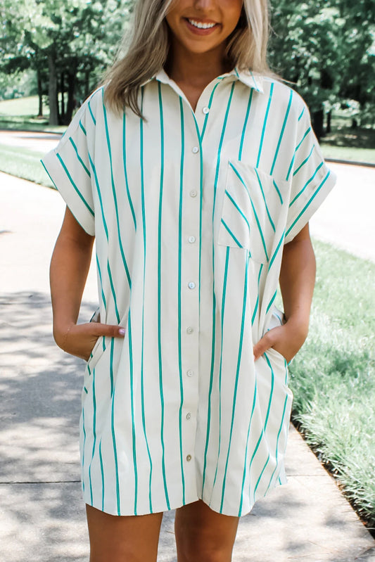 Mint Striped Shirt Dress