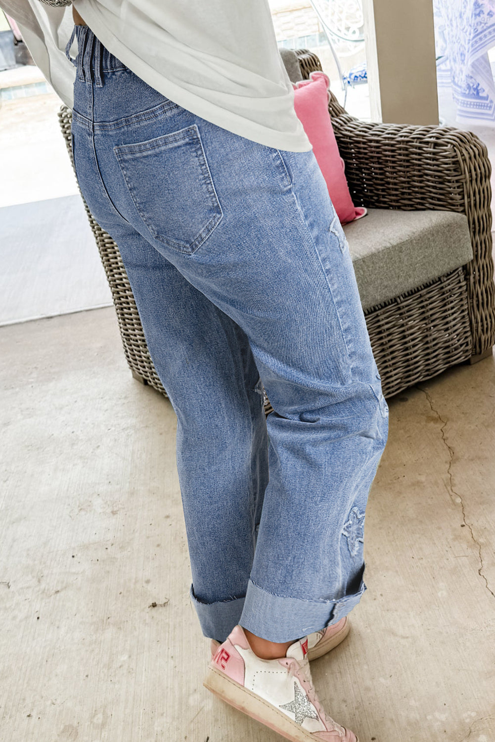 Star Patchwork Straight Leg Loose Jeans