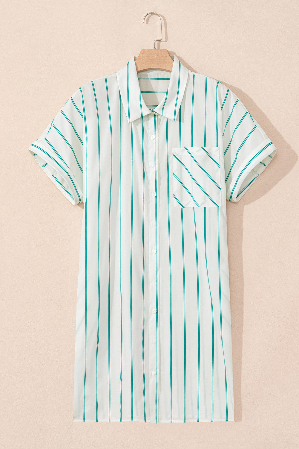 Plus Green Stripe Button Shirt Dress